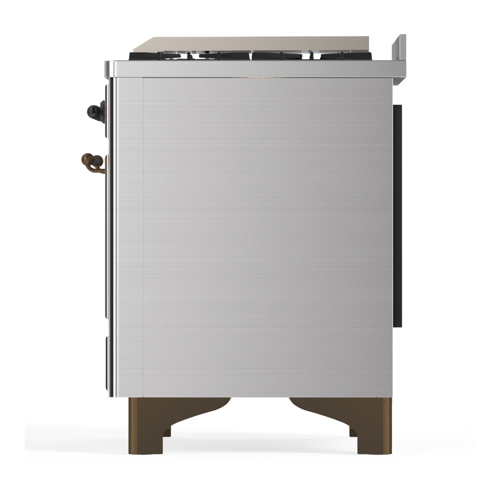 ILVE UM36FNR3SSB Majestic III 36 inch Dual Fuel Range with 6 Black Brass Burners and Griddle, Dual Function Burner up to 25,000 BTU (Triple Glass Door, Stainless Steel, Burnished, Natural Gas) 11 ILVE-UM36FNR3SSB-Left Side View