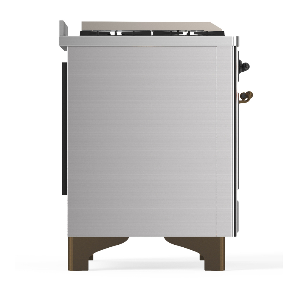 ILVE UM36FNR3SSB Majestic III 36 inch Dual Fuel Range with 6 Black Brass Burners and Griddle, Dual Function Burner up to 25,000 BTU (Triple Glass Door, Stainless Steel, Burnished, Natural Gas) 10 ILVE-UM36FNR3SSB-Right Side View