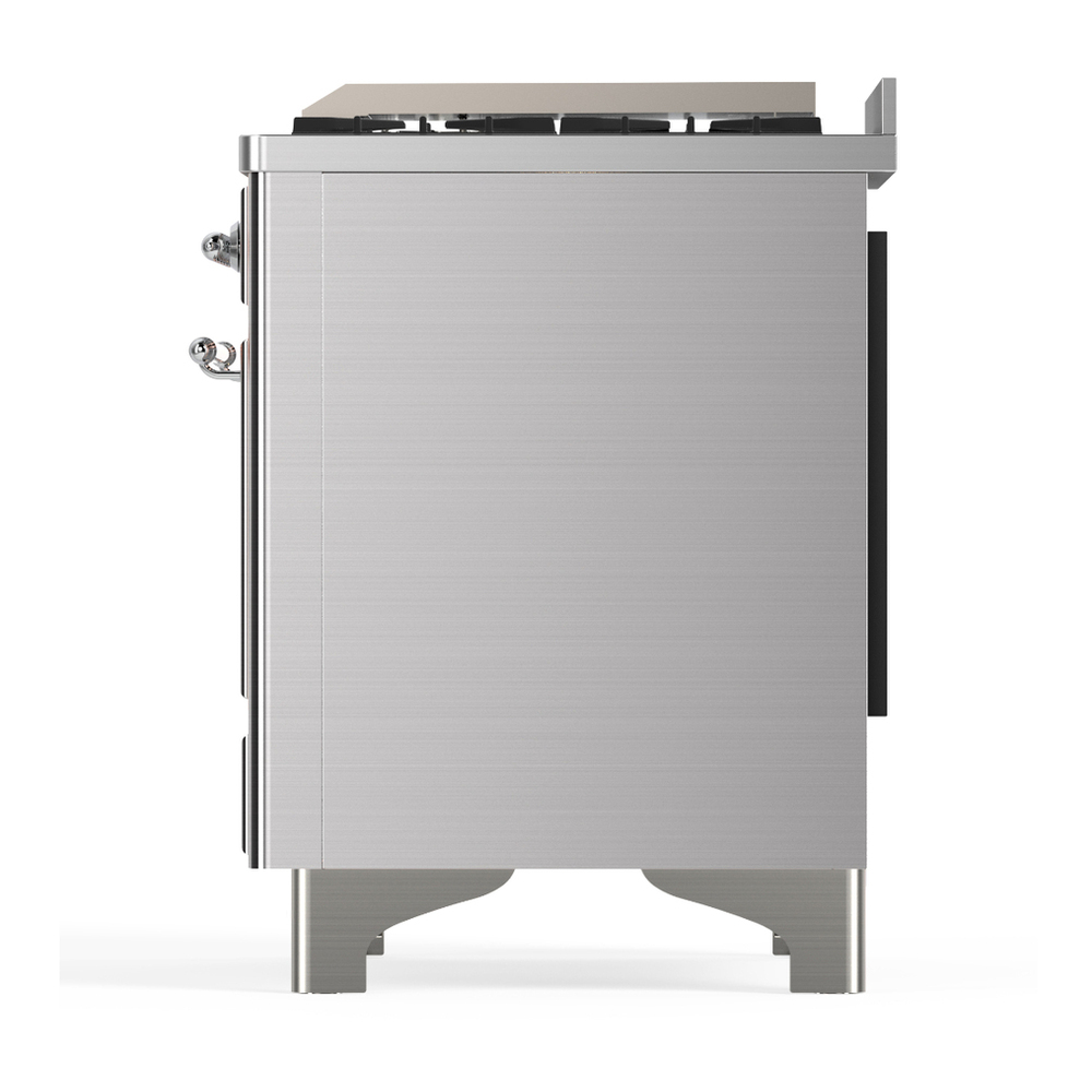 ILVE UM36FNR3SSC Majestic III 36 inch Dual Fuel Range with 6 Black Brass Burners and Griddle, Dual Function Burner up to 25,000 BTU (Triple Glass Door, Stainless Steel, Chrome, Natural Gas) 11 ILVE-UM36FNR3SSC-Left Side View