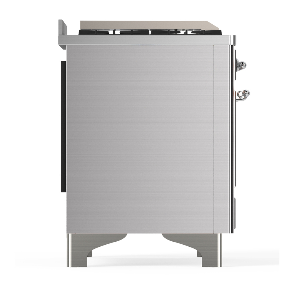 ILVE UM36FNR3SSC Majestic III 36 inch Dual Fuel Range with 6 Black Brass Burners and Griddle, Dual Function Burner up to 25,000 BTU (Triple Glass Door, Stainless Steel, Chrome, Natural Gas) 10 ILVE-UM36FNR3SSC-Right Side View