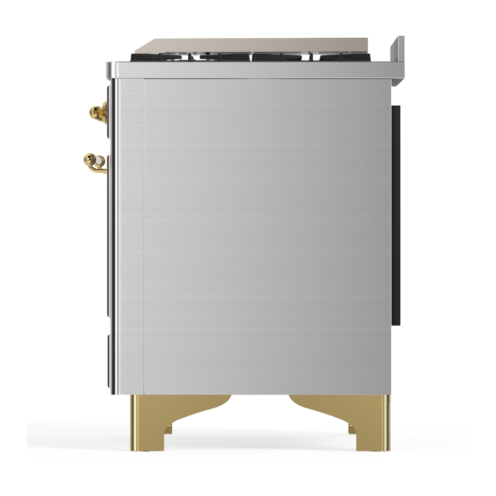 ILVE UM36FNR3SSGLP Majestic III 36 inch Dual Fuel Range with 6 Black Brass Burners and Griddle, Dual Function Burner up to 25,000 BTU (Triple Glass Door, Stainless Steel, Brass, Liquid Propane) 11 ILVE-UM36FNR3SSGLP-Left Side View
