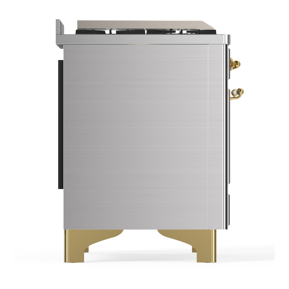 ILVE UM36FNR3SSGLP Majestic III 36 inch Dual Fuel Range with 6 Black Brass Burners and Griddle, Dual Function Burner up to 25,000 BTU (Triple Glass Door, Stainless Steel, Brass, Liquid Propane) 10 ILVE-UM36FNR3SSGLP-Right Side View