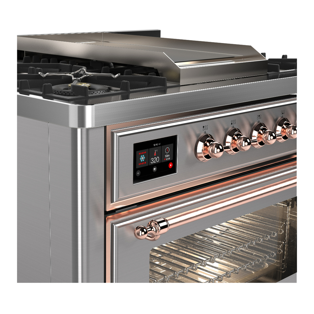 ILVE UM36FNR3SSP Majestic III 36 inch Dual Fuel Range with 6 Black Brass Burners and Griddle, Dual Function Burner up to 25,000 BTU (Triple Glass Door, Stainless Steel, Copper, Natural Gas) 9 ILVE-UM36FNR3SSP-Control Knobs View