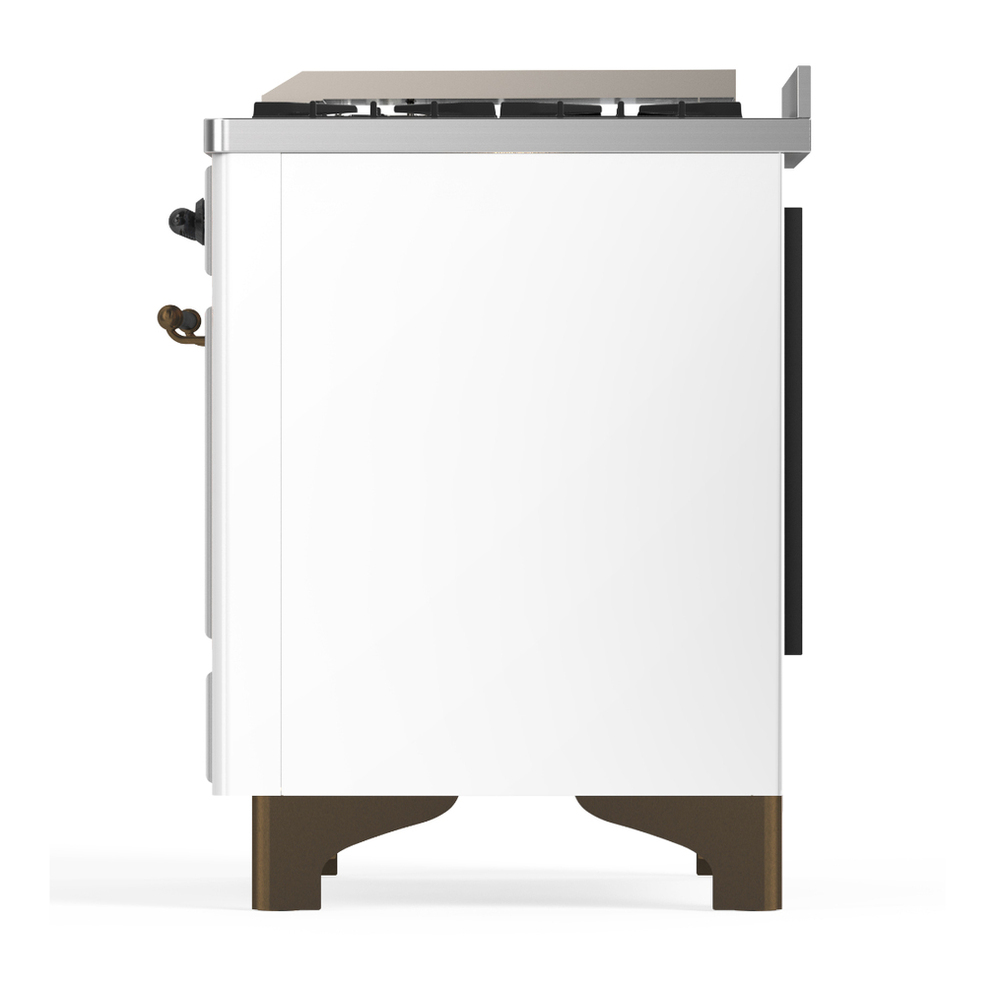 ILVE UM36FNR3WHBLP Majestic III 36 inch Dual Fuel Range with 6 Black Brass Burners and Griddle, Dual Function Burner up to 25,000 BTU (Triple Glass Door, White, Burnished, Liquid Propane) 11 ILVE-UM36FNR3WHBLP-Left Side View