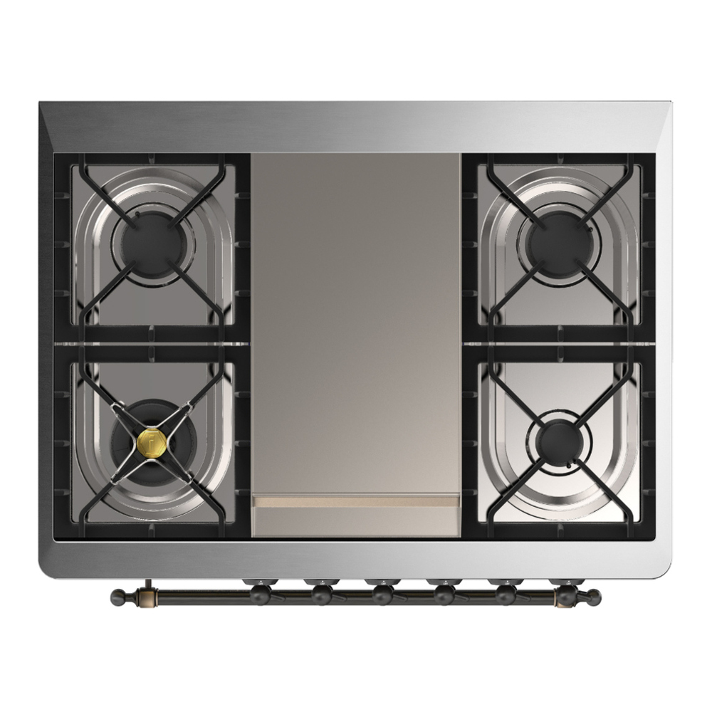 ILVE UM36FNR3WHB Majestic III 36 inch Dual Fuel Range with 6 Black Brass Burners and Griddle, Dual Function Burner up to 25,000 BTU (Triple Glass Door, White, Burnished, Natural Gas) 4 ILVE-UM36FNR3WHB-Top View