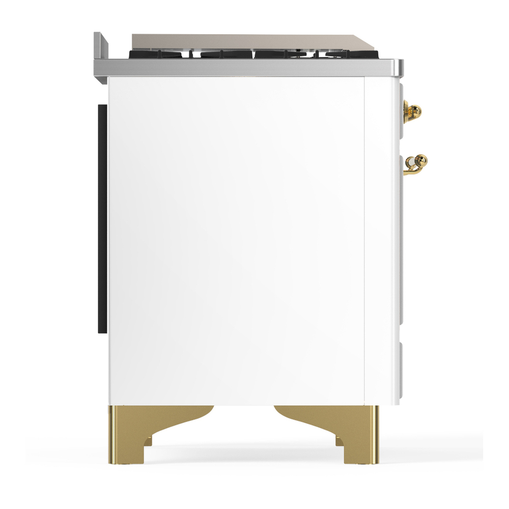ILVE UM36FNR3WHGLP Majestic III 36 inch Dual Fuel Range with 6 Black Brass Burners and Griddle, Dual Function Burner up to 25,000 BTU (Triple Glass Door, White, Brass, Liquid Propane) 10 ILVE-UM36FNR3WHGLP-Right Side View