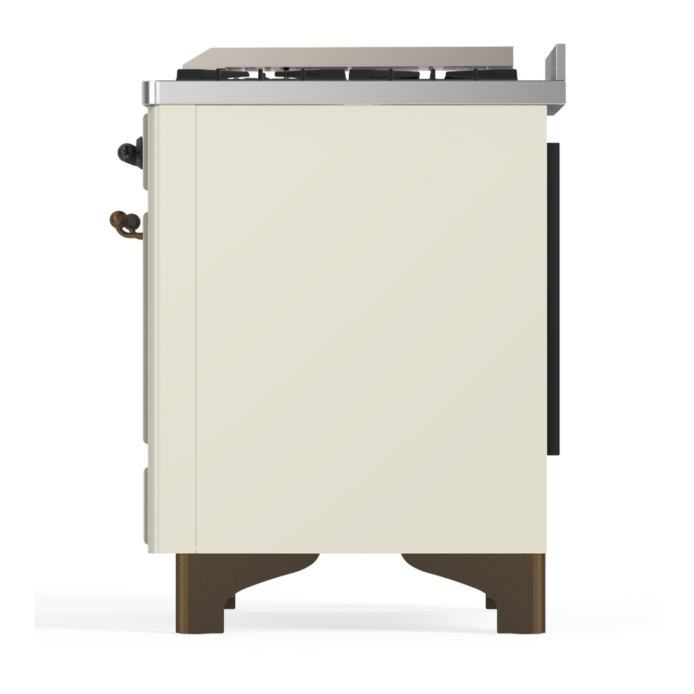 ILVE UM36FQNR3AWB Majestic III 36 inch Dual Fuel Range with 6 Black Brass Burners and Griddle, Dual Function Burner up to 25,000 BTU (Solid Door, Antique White, Burnished, Natural Gas) 6 ILVE-UM36FQNR3AWB-Left Side View