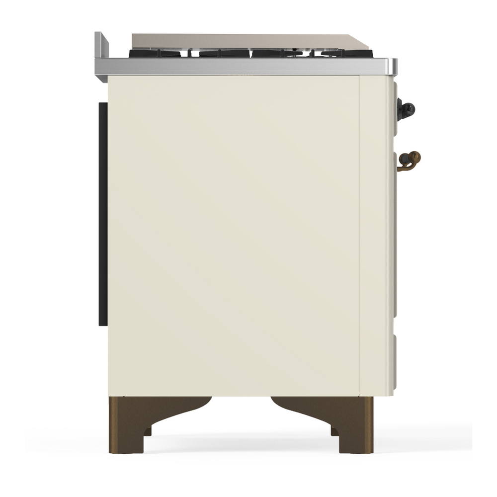ILVE UM36FQNR3AWB Majestic III 36 inch Dual Fuel Range with 6 Black Brass Burners and Griddle, Dual Function Burner up to 25,000 BTU (Solid Door, Antique White, Burnished, Natural Gas) 7 ILVE-UM36FQNR3AWB-Right Side View