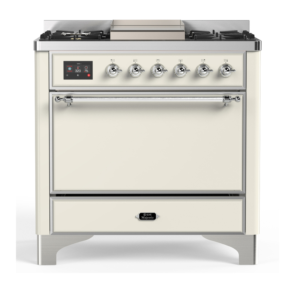 ILVE UM36FQNR3AWC Majestic III 36 inch Dual Fuel Range with 6 Black Brass Burners and Griddle, Dual Function Burner up to 25,000 BTU (Solid Door, Antique White, Chrome, Natural Gas) 1 UM36FQNR3AWC