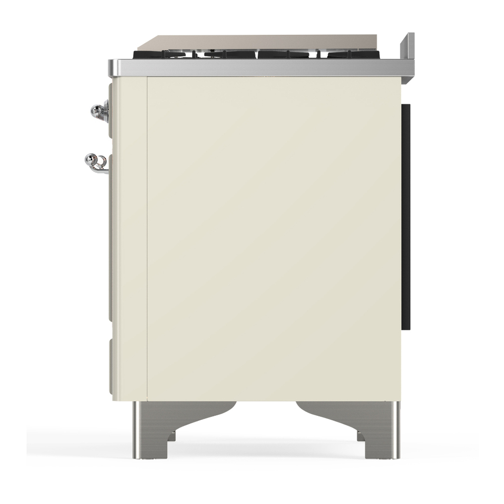ILVE UM36FQNR3AWC Majestic III 36 inch Dual Fuel Range with 6 Black Brass Burners and Griddle, Dual Function Burner up to 25,000 BTU (Solid Door, Antique White, Chrome, Natural Gas) 10 ILVE-UM36FQNR3AWC-Left Side View