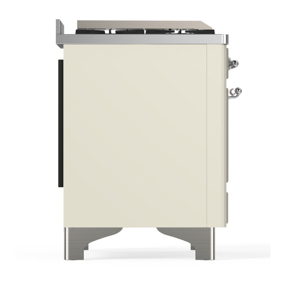 ILVE UM36FQNR3AWC Majestic III 36 inch Dual Fuel Range with 6 Black Brass Burners and Griddle, Dual Function Burner up to 25,000 BTU (Solid Door, Antique White, Chrome, Natural Gas) 7 ILVE-UM36FQNR3AWC-Left Side View