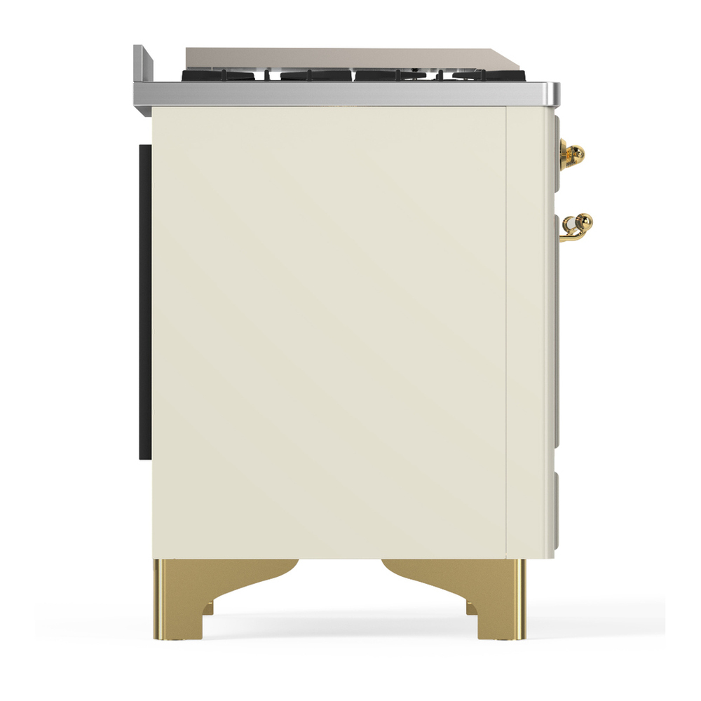 ILVE UM36FQNR3AWGLP Majestic III 36 inch Dual Fuel Range with 6 Black Brass Burners and Griddle, Dual Function Burner up to 25,000 BTU (Solid Door, Antique White, Brass, Liquid Propane) 10 ILVE-UM36FQNR3AWGLP-Right Side View