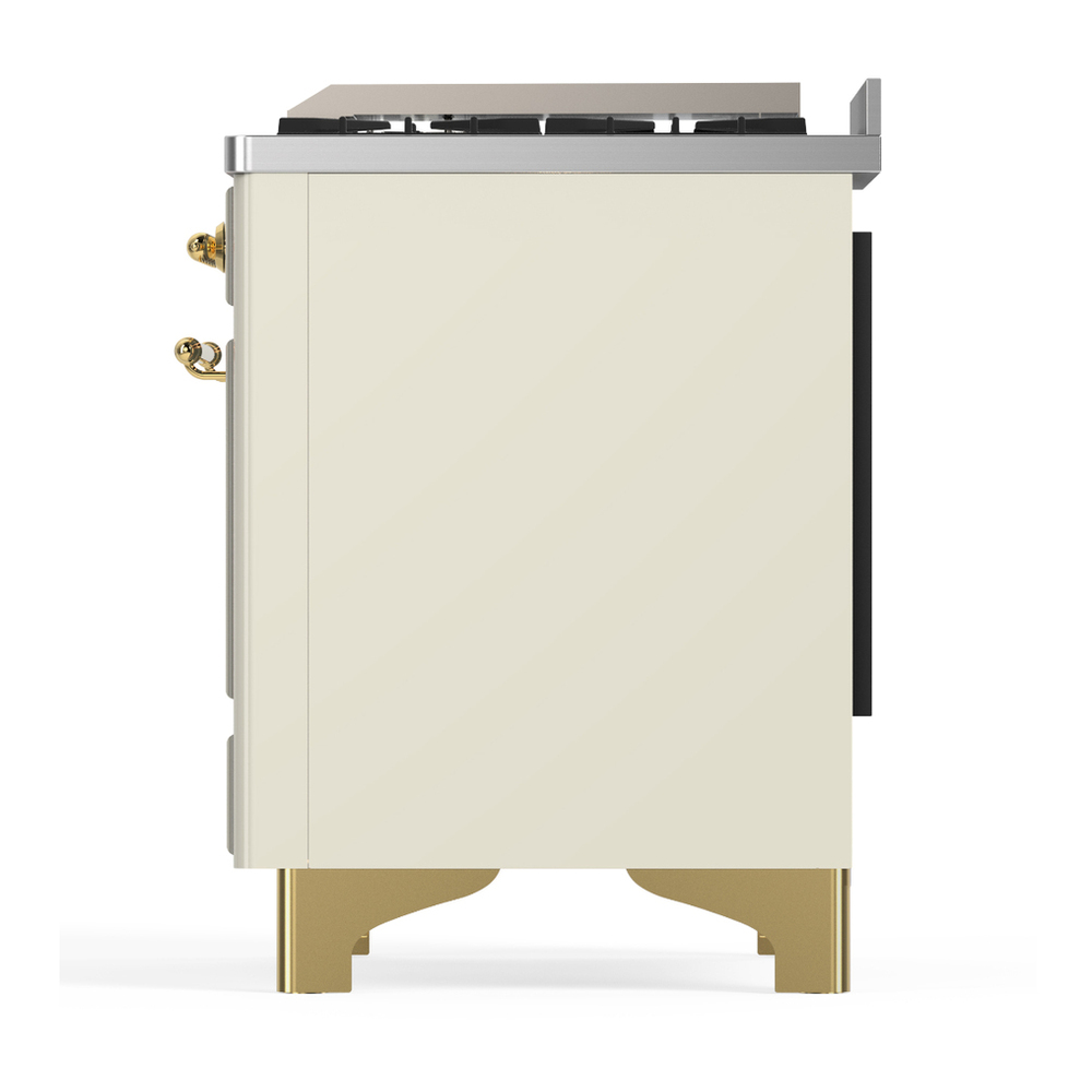 ILVE UM36FQNR3AWG Majestic III 36 inch Dual Fuel Range with 6 Black Brass Burners and Griddle, Dual Function Burner up to 25,000 BTU (Solid Door, Antique White, Brass, Natural Gas) 7 ILVE-UM36FQNR3AWG-Left Side View