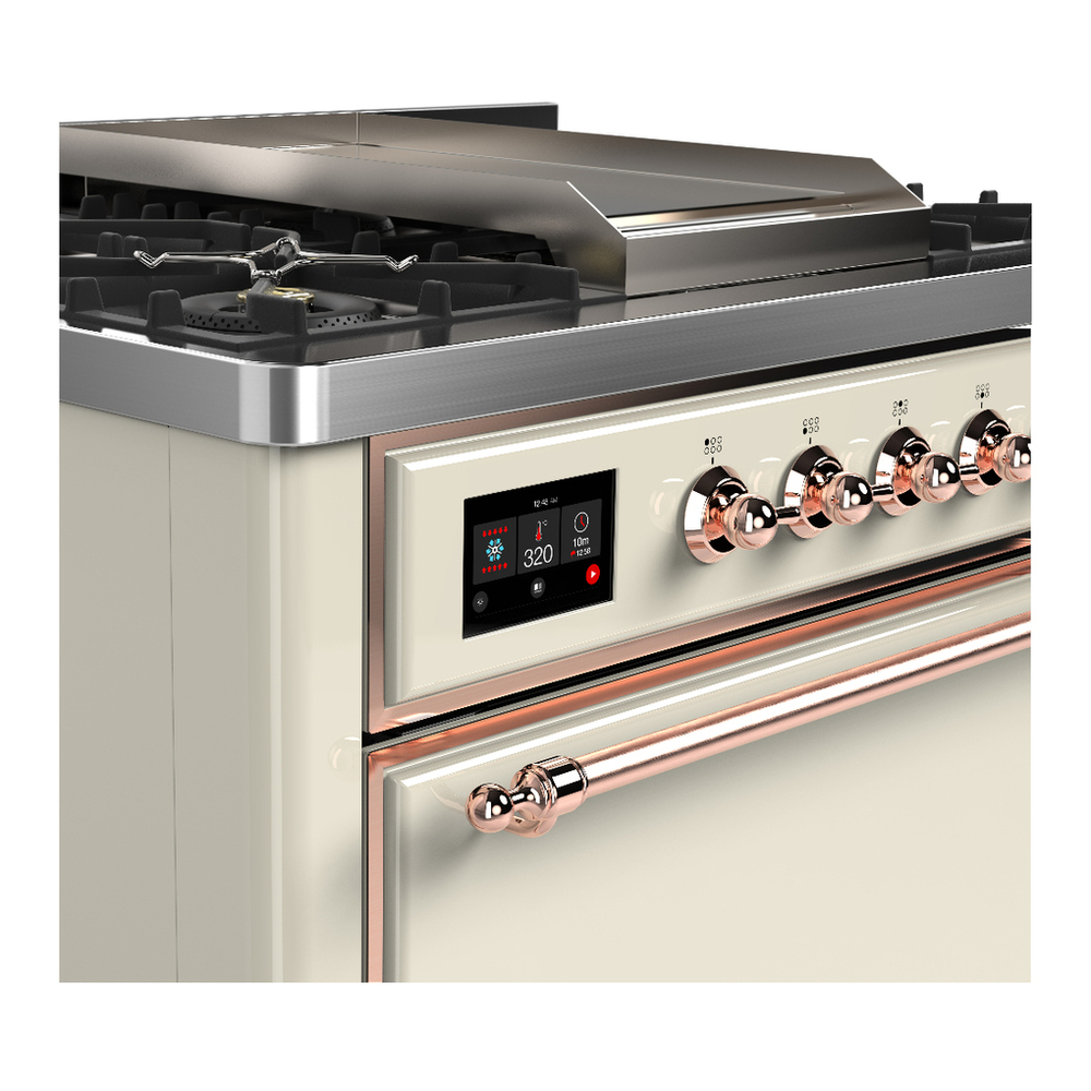 ILVE UM36FQNR3AWPLP Majestic III 36 inch Dual Fuel Range with 6 Black Brass Burners and Griddle, Dual Function Burner up to 25,000 BTU (Solid Door, Antique White, Copper, Liquid Propane) 5 ILVE-UM36FQNR3AWPLP-Control Knobs View