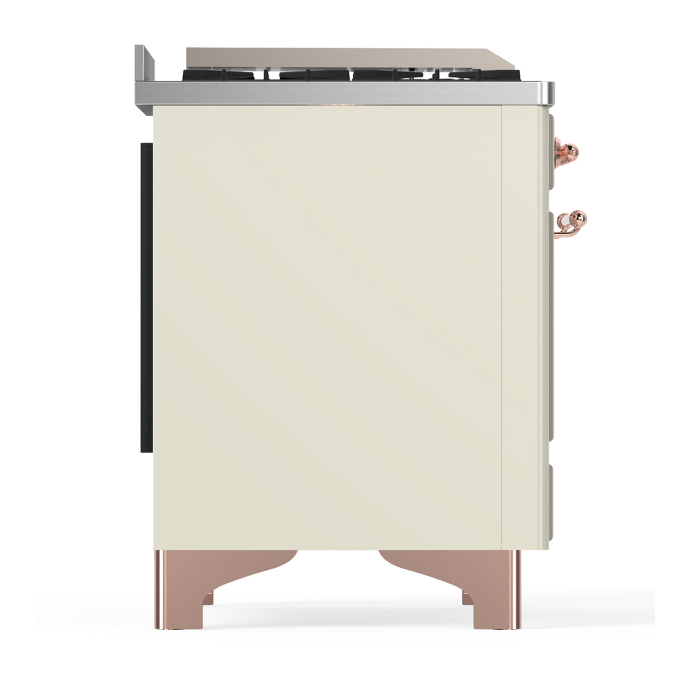 ILVE UM36FQNR3AWPLP Majestic III 36 inch Dual Fuel Range with 6 Black Brass Burners and Griddle, Dual Function Burner up to 25,000 BTU (Solid Door, Antique White, Copper, Liquid Propane) 6 ILVE-UM36FQNR3AWPLP-Right Side View