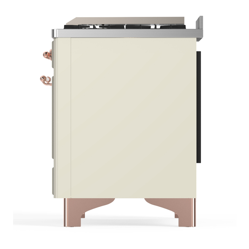ILVE UM36FQNR3AWP Majestic III 36 inch Dual Fuel Range with 6 Black Brass Burners and Griddle, Dual Function Burner up to 25,000 BTU (Solid Door, Antique White, Copper, Natural Gas) 11 ILVE-UM36FQNR3AWP-Left Side View