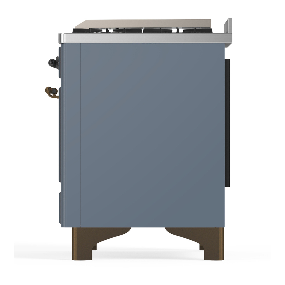 ILVE UM36FQNR3BGBLP Majestic III 36 inch Dual Fuel Range with 6 Black Brass Burners and Griddle, Dual Function Burner up to 25,000 BTU (Solid Door, Blue Grey, Burnished, Liquid Propane) 11 ILVE-UM36FQNR3BGBLP-Left Side View
