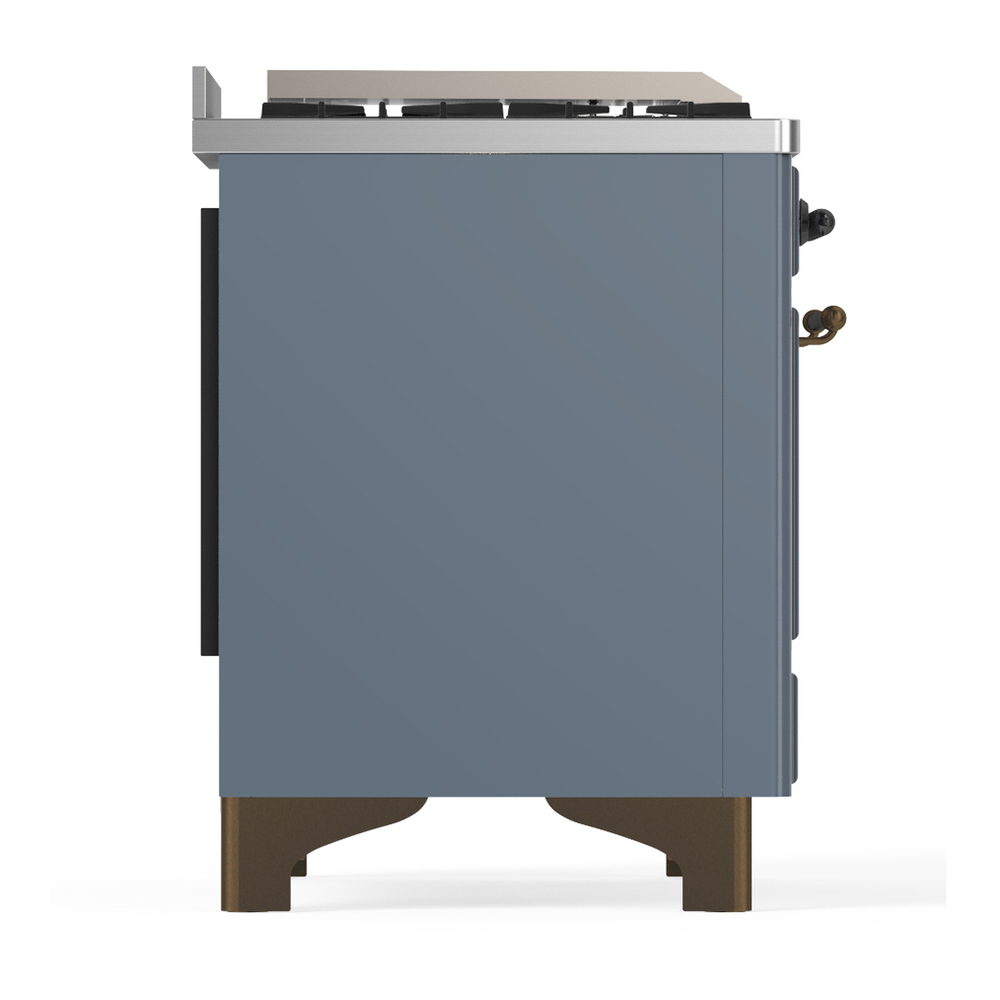 ILVE UM36FQNR3BGBLP Majestic III 36 inch Dual Fuel Range with 6 Black Brass Burners and Griddle, Dual Function Burner up to 25,000 BTU (Solid Door, Blue Grey, Burnished, Liquid Propane) 10 ILVE-UM36FQNR3BGBLP-Right Side View