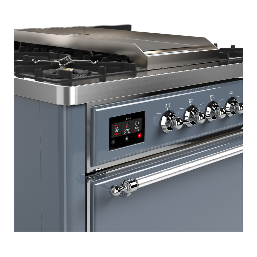 ILVE UM36FQNR3BGC Majestic III 36 inch Dual Fuel Range with 6 Black Brass Burners and Griddle, Dual Function Burner up to 25,000 BTU (Solid Door, Blue Grey, Chrome, Natural Gas) 9 ILVE-UM36FQNR3BGC-Control Knobs View