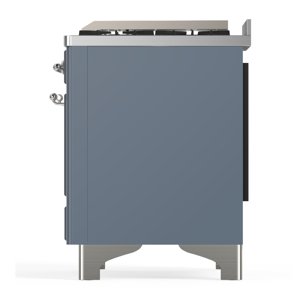 ILVE UM36FQNR3BGC Majestic III 36 inch Dual Fuel Range with 6 Black Brass Burners and Griddle, Dual Function Burner up to 25,000 BTU (Solid Door, Blue Grey, Chrome, Natural Gas) 11 ILVE-UM36FQNR3BGC-Left Side View
