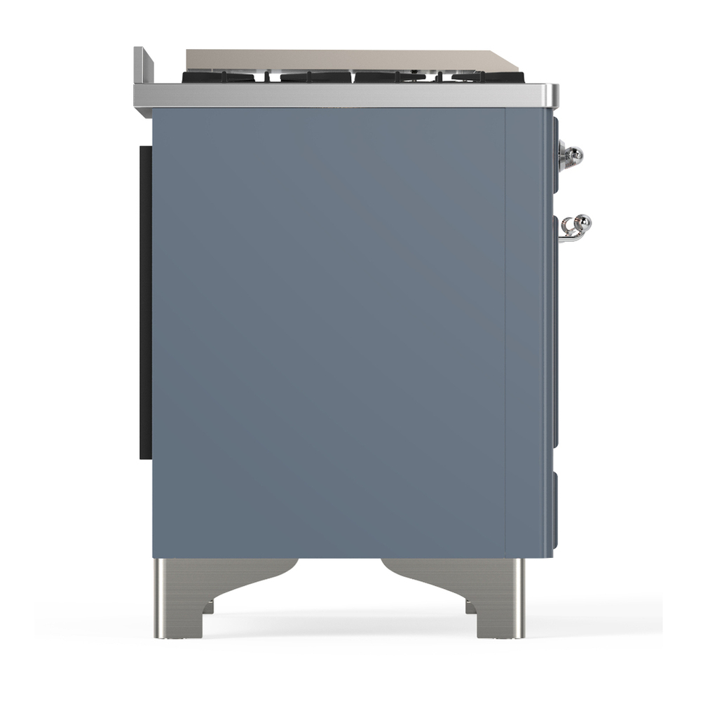 ILVE UM36FQNR3BGC Majestic III 36 inch Dual Fuel Range with 6 Black Brass Burners and Griddle, Dual Function Burner up to 25,000 BTU (Solid Door, Blue Grey, Chrome, Natural Gas) 6 ILVE-UM36FQNR3BGC-Right Side View