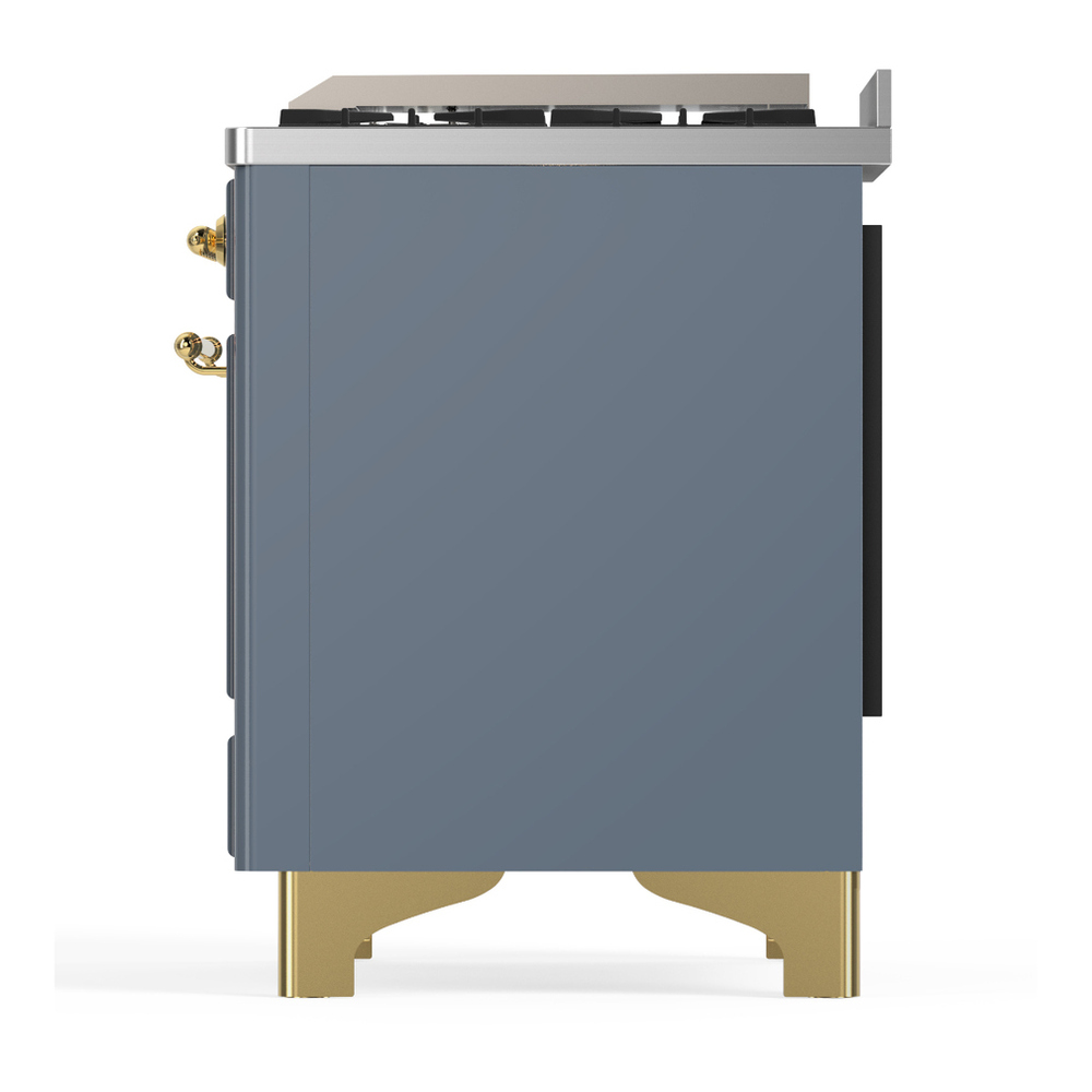 ILVE UM36FQNR3BGGLP Majestic III 36 inch Dual Fuel Range with 6 Black Brass Burners and Griddle, Dual Function Burner up to 25,000 BTU (Solid Door, Blue Grey, Brass, Liquid Propane) 11 ILVE-UM36FQNR3BGGLP-Left Side View