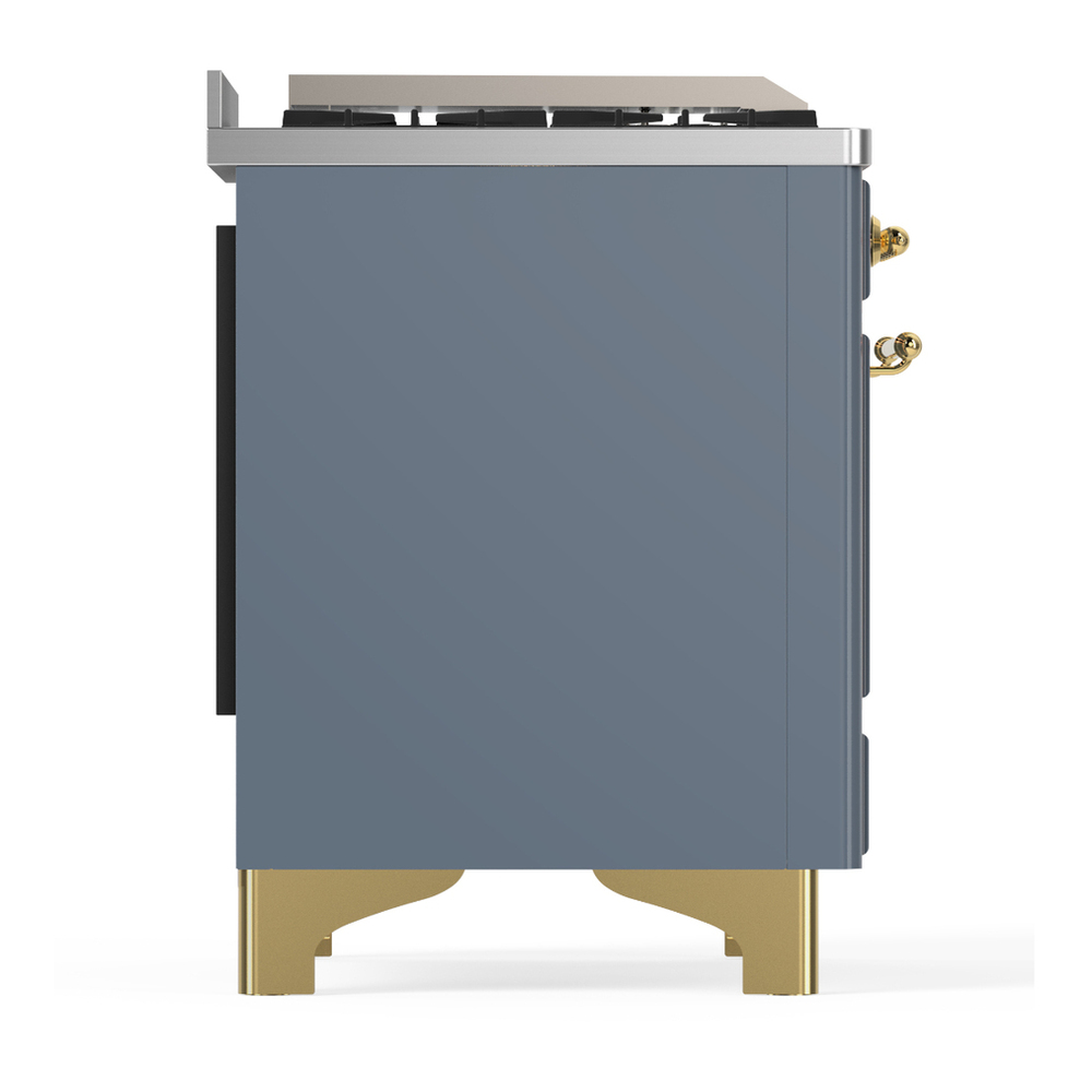 ILVE UM36FQNR3BGG Majestic III 36 inch Dual Fuel Range with 6 Black Brass Burners and Griddle, Dual Function Burner up to 25,000 BTU (Solid Door, Blue Grey, Brass, Natural Gas) 10 ILVE-UM36FQNR3BGG-Right Side View