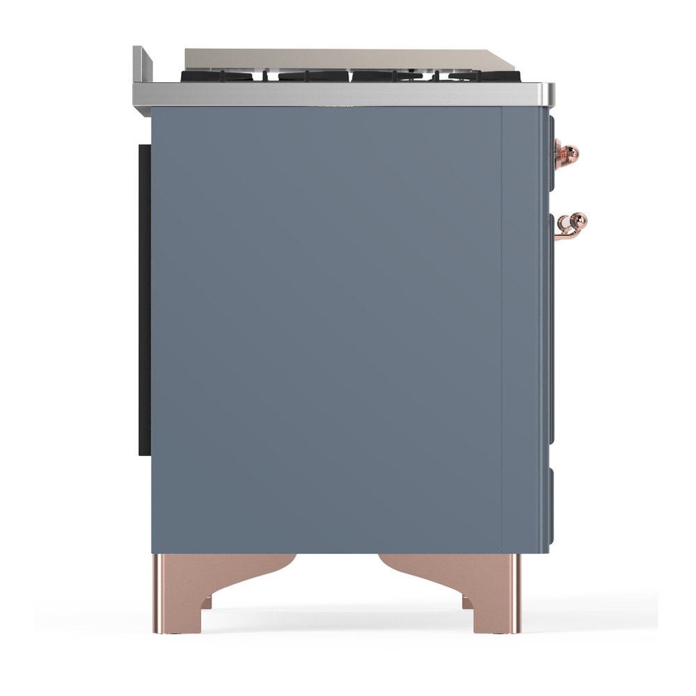 ILVE UM36FQNR3BGPLP Majestic III 36 inch Dual Fuel Range with 6 Black Brass Burners and Griddle, Dual Function Burner up to 25,000 BTU (Solid Door, Blue Grey, Copper, Liquid Propane) 10 ILVE-UM36FQNR3BGPLP-Right Side View