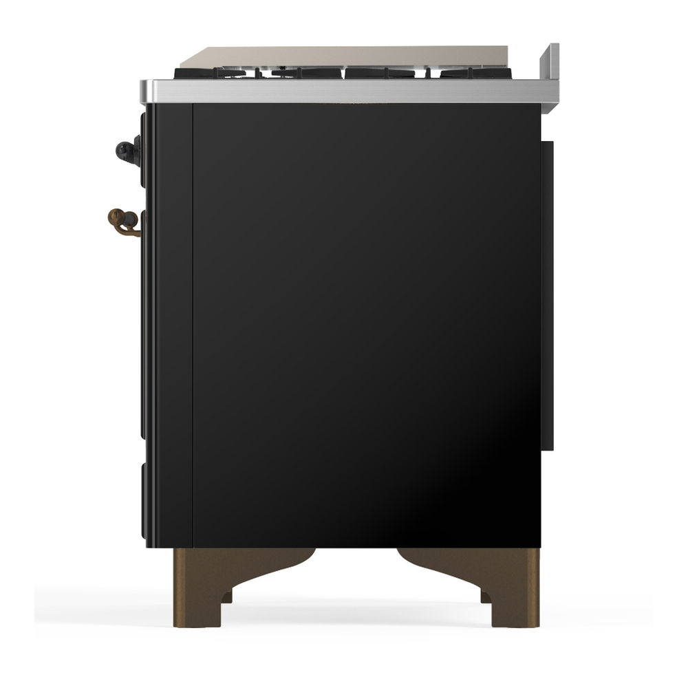 ILVE UM36FQNR3BKB Majestic III 36 inch Dual Fuel Range with 6 Black Brass Burners and Griddle, Dual Function Burner up to 25,000 BTU (Solid Door, Glossy Black, Burnished, Natural Gas) 11 ILVE-UM36FQNR3BKB-Left Side View