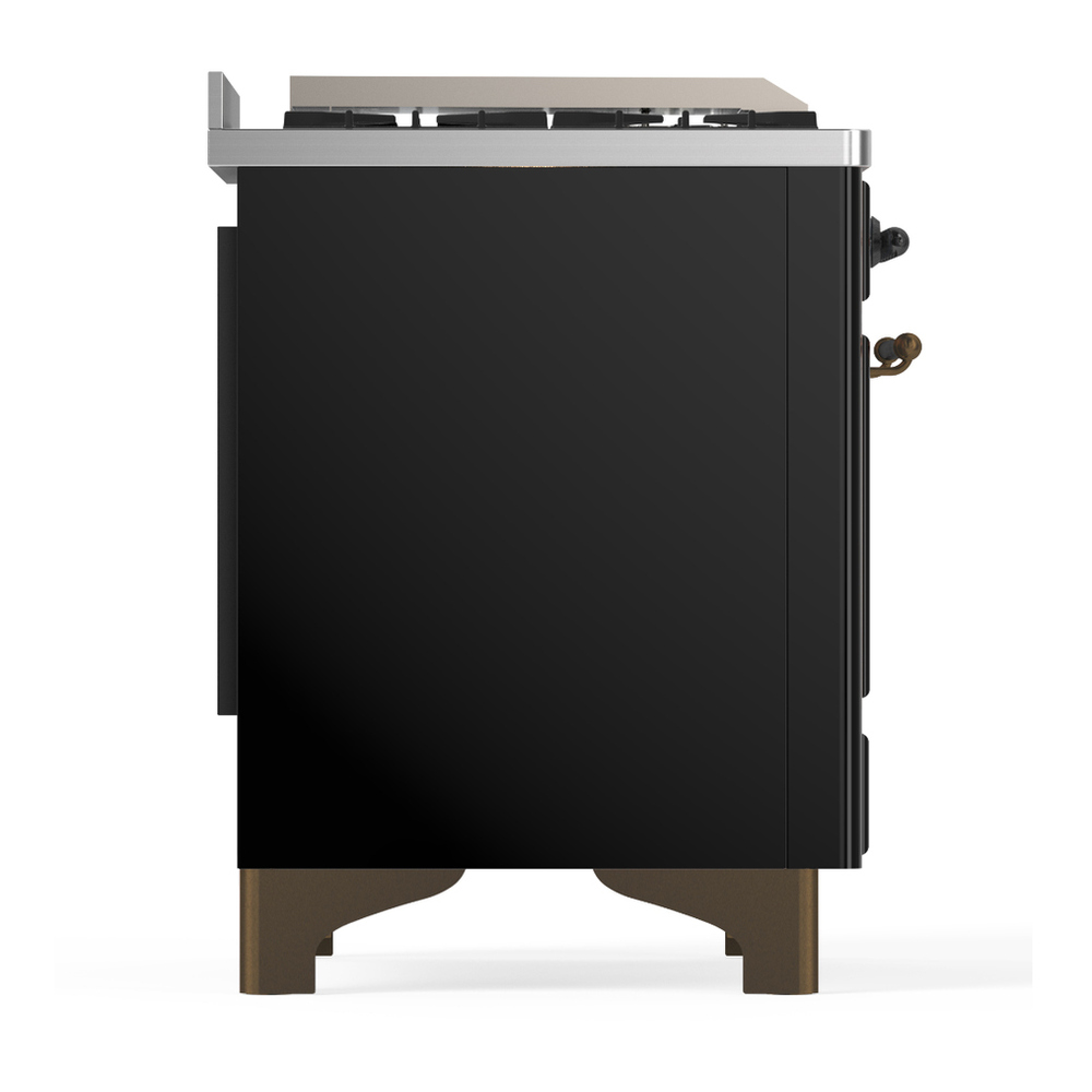 ILVE UM36FQNR3BKB Majestic III 36 inch Dual Fuel Range with 6 Black Brass Burners and Griddle, Dual Function Burner up to 25,000 BTU (Solid Door, Glossy Black, Burnished, Natural Gas) 6 ILVE-UM36FQNR3BKB-Right Side View