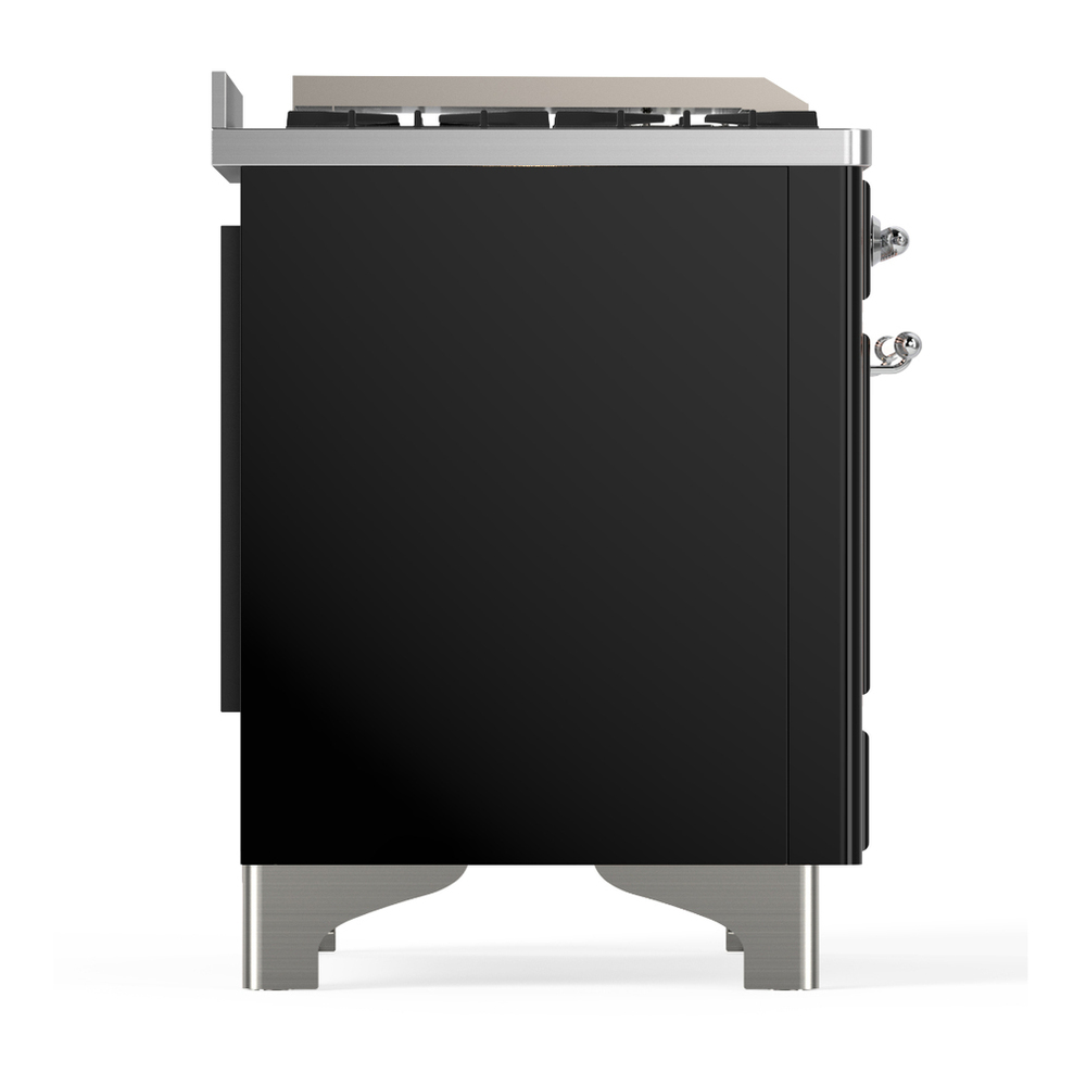 ILVE UM36FQNR3BKCLP Majestic III 36 inch Dual Fuel Range with 6 Black Brass Burners and Griddle, Dual Function Burner up to 25,000 BTU (Solid Door, Glossy Black, Chrome, Liquid Propane) 5 ILVE-UM36FQNR3BKCLP-Right Side View