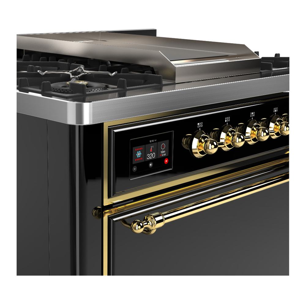 ILVE UM36FQNR3BKG Majestic III 36 inch Dual Fuel Range with 6 Black Brass Burners and Griddle, Dual Function Burner up to 25,000 BTU (Solid Door, Glossy Black, Brass, Natural Gas) 5 ILVE-UM36FQNR3BKG-Control Knobs View