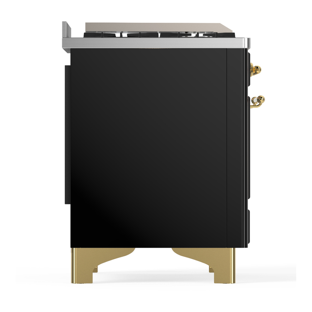 ILVE UM36FQNR3BKG Majestic III 36 inch Dual Fuel Range with 6 Black Brass Burners and Griddle, Dual Function Burner up to 25,000 BTU (Solid Door, Glossy Black, Brass, Natural Gas) 6 ILVE-UM36FQNR3BKG-Right Side View