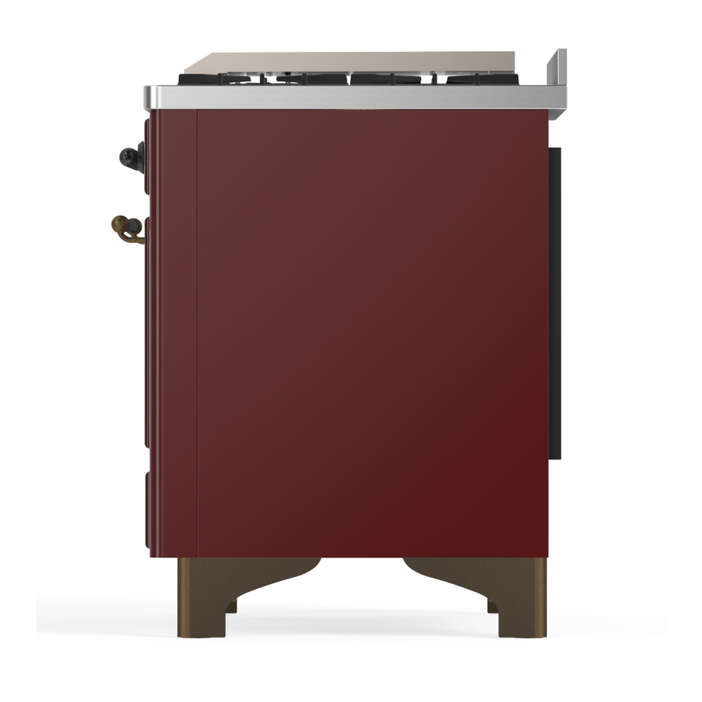 ILVE UM36FQNR3BUBLP Majestic III 36 inch Dual Fuel Range with 6 Black Brass Burners and Griddle, Dual Function Burner up to 25,000 BTU (Solid Door, Burgundy, Burnished, Liquid Propane) 11 ILVE-UM36FQNR3BUBLP-Left Side View