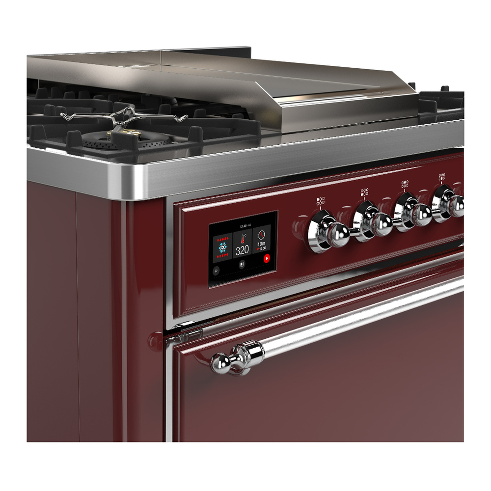 ILVE UM36FQNR3BUC Majestic III 36 inch Dual Fuel Range with 6 Black Brass Burners and Griddle, Dual Function Burner up to 25,000 BTU (Solid Door, Burgundy, Chrome, Natural Gas) 9 ILVE-UM36FQNR3BUC-Control Knobs View