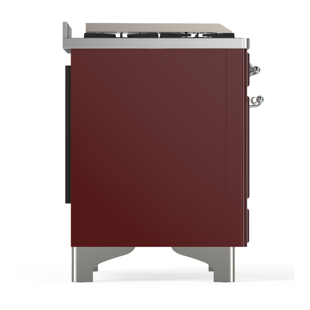 ILVE UM36FQNR3BUC Majestic III 36 inch Dual Fuel Range with 6 Black Brass Burners and Griddle, Dual Function Burner up to 25,000 BTU (Solid Door, Burgundy, Chrome, Natural Gas) 10 ILVE-UM36FQNR3BUC-Right Side View