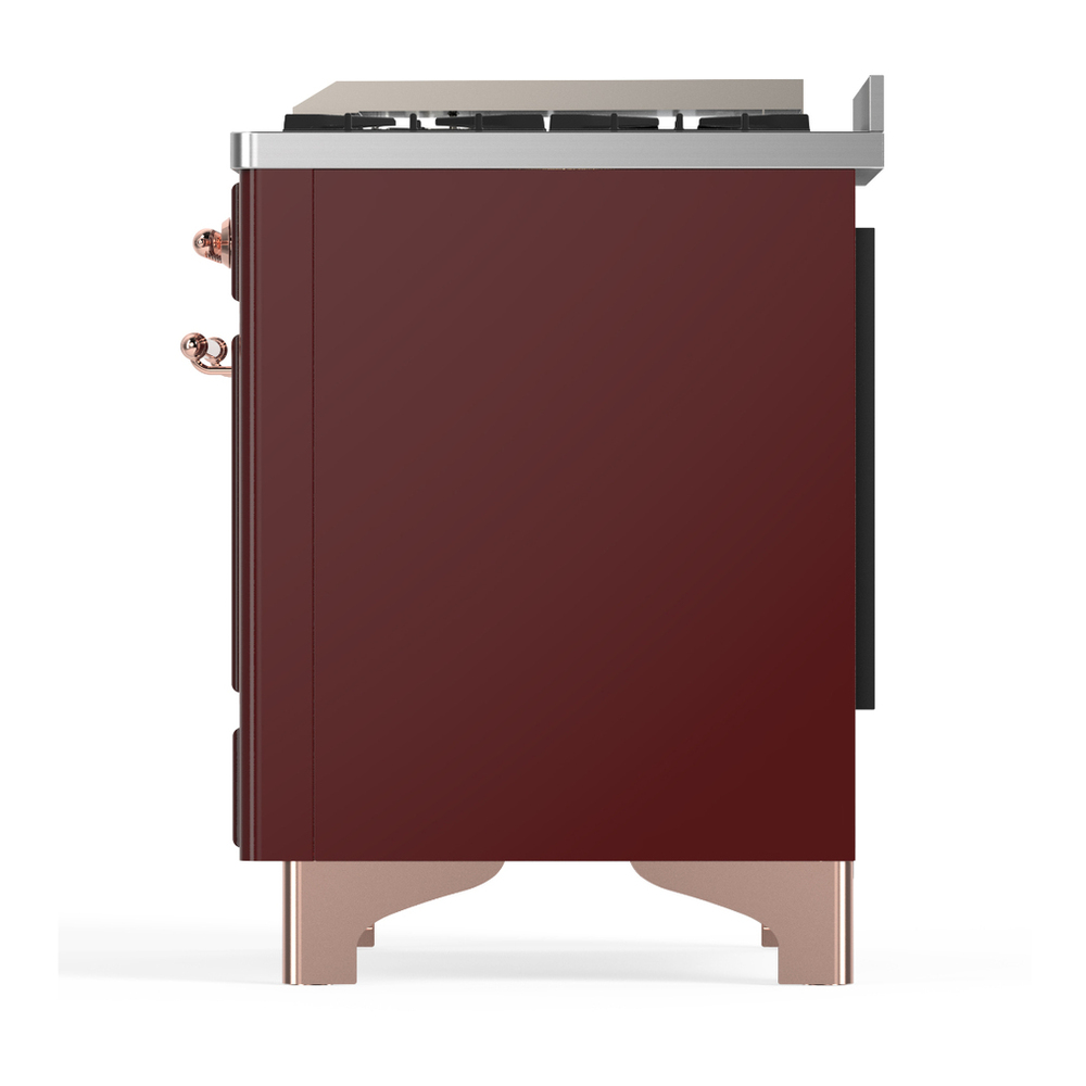 ILVE UM36FQNR3BUPLP Majestic III 36 inch Dual Fuel Range with 6 Black Brass Burners and Griddle, Dual Function Burner up to 25,000 BTU (Solid Door, Burgundy, Copper, Liquid Propane) 11 ILVE-UM36FQNR3BUPLP-Left Side View