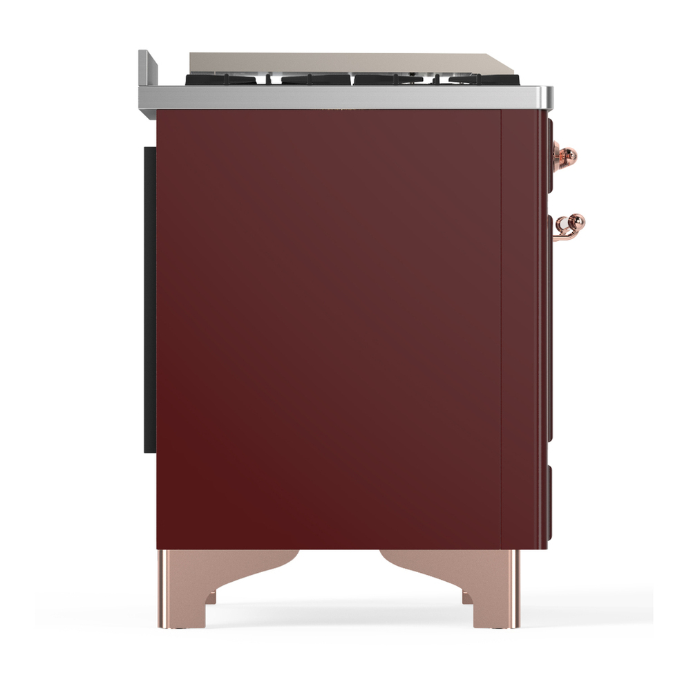 ILVE UM36FQNR3BUPLP Majestic III 36 inch Dual Fuel Range with 6 Black Brass Burners and Griddle, Dual Function Burner up to 25,000 BTU (Solid Door, Burgundy, Copper, Liquid Propane) 10 ILVE-UM36FQNR3BUPLP-Right Side View
