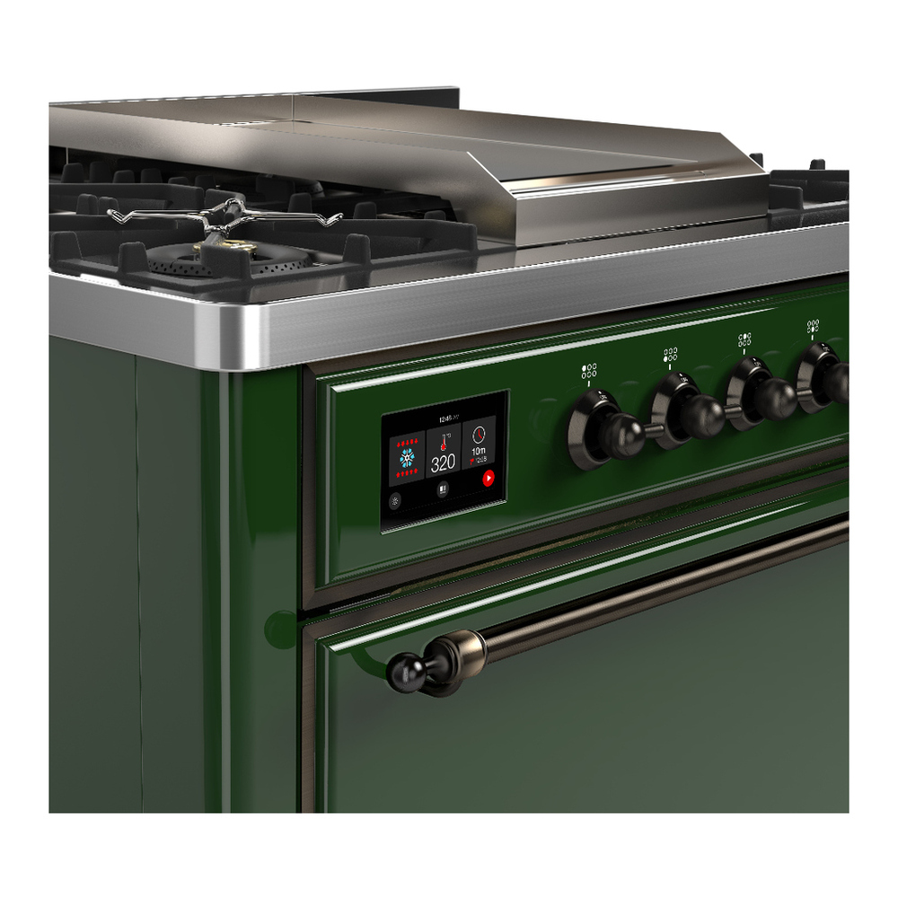 ILVE UM36FQNR3EGB Majestic III 36 inch Dual Fuel Range with 6 Black Brass Burners and Griddle, Dual Function Burner up to 25,000 BTU (Solid Door, Emerald Green, Burnished, Natural Gas) 9 ILVE-UM36FQNR3EGB-Control Knobs View