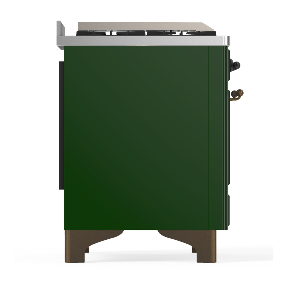 ILVE UM36FQNR3EGB Majestic III 36 inch Dual Fuel Range with 6 Black Brass Burners and Griddle, Dual Function Burner up to 25,000 BTU (Solid Door, Emerald Green, Burnished, Natural Gas) 10 ILVE-UM36FQNR3EGB-Right Side View