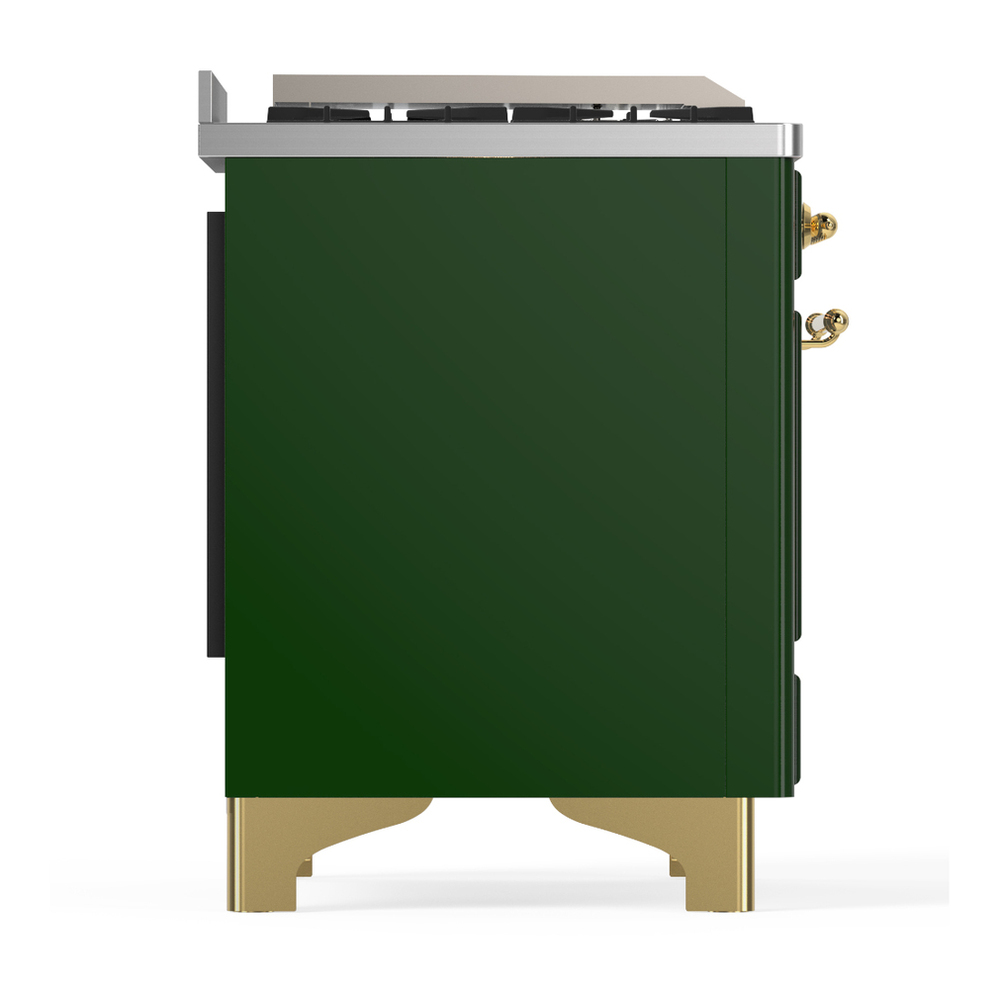 ILVE UM36FQNR3EGGLP Majestic III 36 inch Dual Fuel Range with 6 Black Brass Burners and Griddle, Dual Function Burner up to 25,000 BTU (Solid Door, Emerald Green, Brass, Liquid Propane) 10 ILVE-UM36FQNR3EGGLP-Right Side View