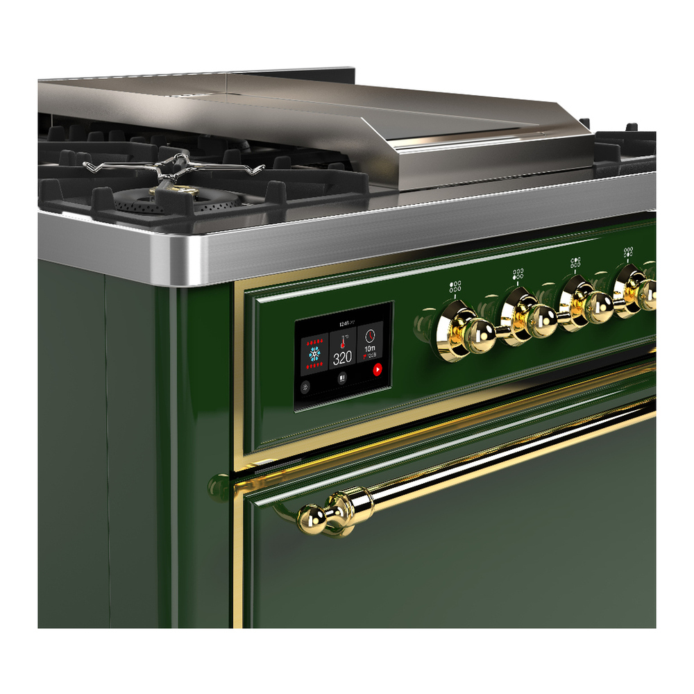 ILVE UM36FQNR3EGG Majestic III 36 inch Dual Fuel Range with 6 Black Brass Burners and Griddle, Dual Function Burner up to 25,000 BTU (Solid Door, Emerald Green, Brass, Natural Gas) 9 ILVE-UM36FQNR3EGG-Control Knobs View