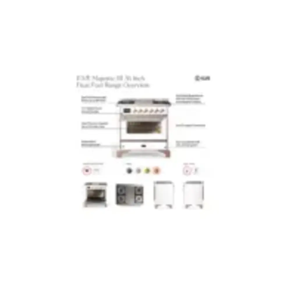 ILVE UM36F Majestic III 36 inch Dual Fuel Range with 6 Black Brass Burners and Griddle, Dual Function Burner up to 25,000 BTU