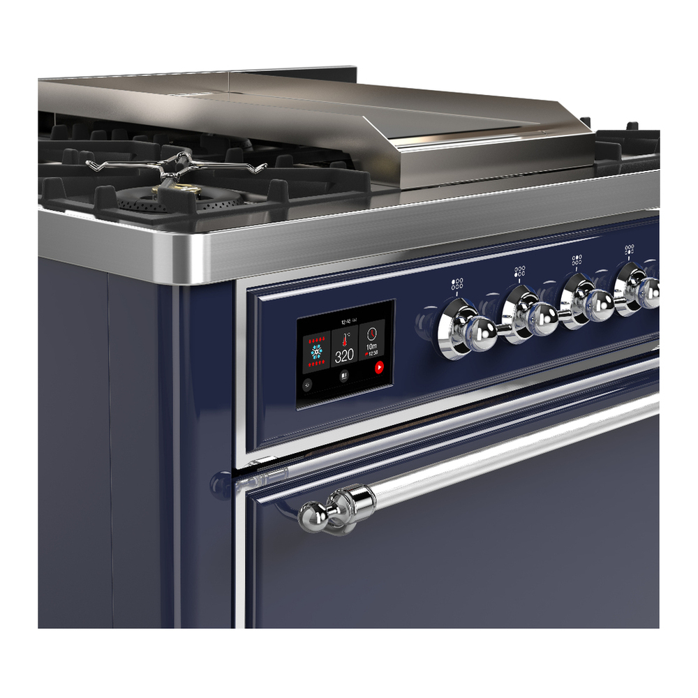 ILVE UM36FQNR3MBC Majestic III 36 inch Dual Fuel Range with 6 Black Brass Burners and Griddle, Dual Function Burner up to 25,000 BTU (Solid Door, Midnight Blue, Chrome, Natural Gas) 9 ILVE-UM36FQNR3MBC-Control Knobs View