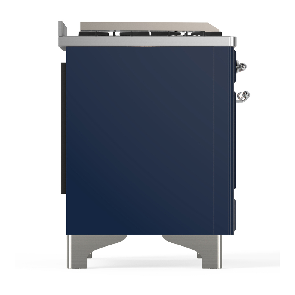 ILVE UM36FQNR3MBC Majestic III 36 inch Dual Fuel Range with 6 Black Brass Burners and Griddle, Dual Function Burner up to 25,000 BTU (Solid Door, Midnight Blue, Chrome, Natural Gas) 10 ILVE-UM36FQNR3MBC-Right Side View