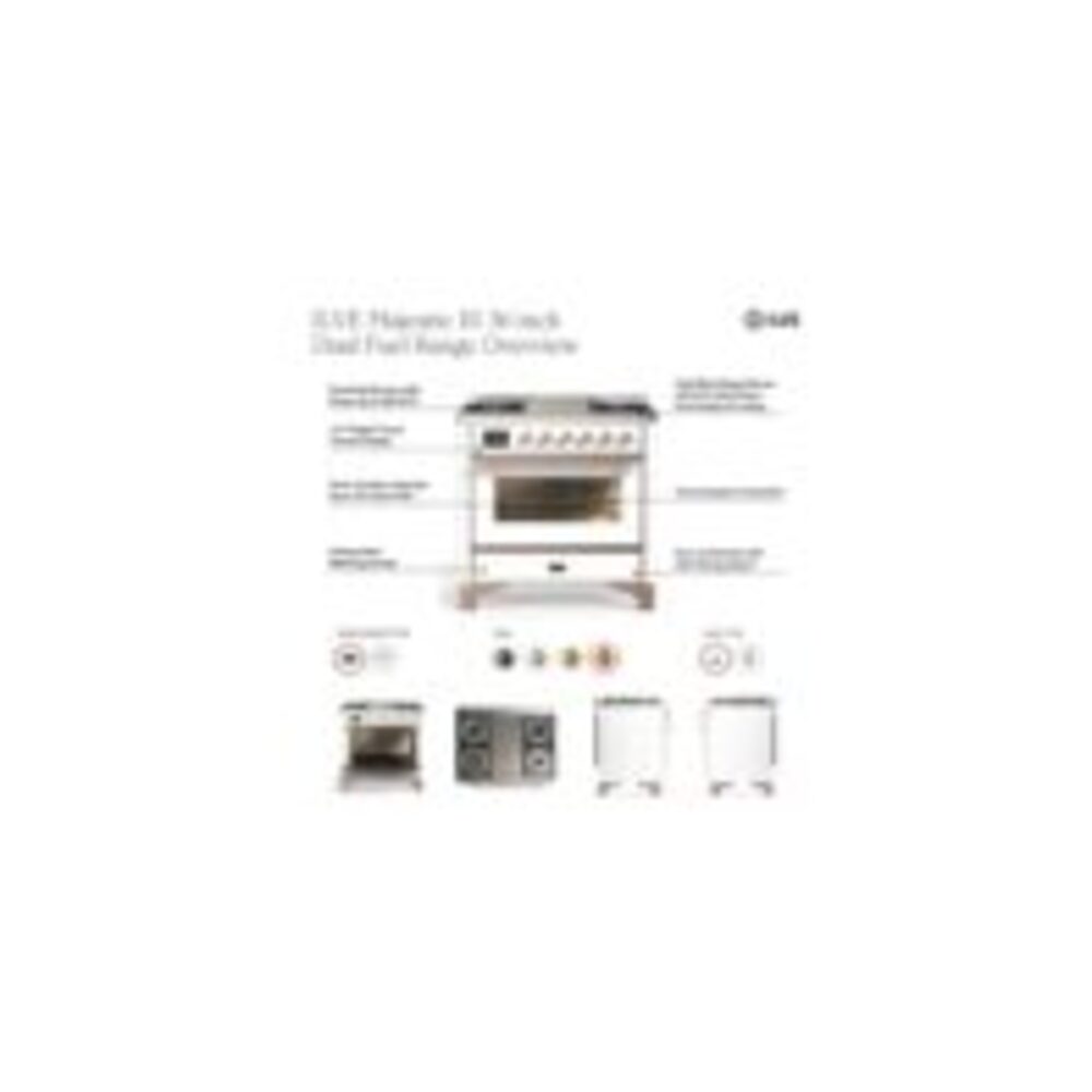 ILVE UM36F Majestic III 36 inch Dual Fuel Range with 6 Black Brass Burners and Griddle, Dual Function Burner up to 25,000 BTU