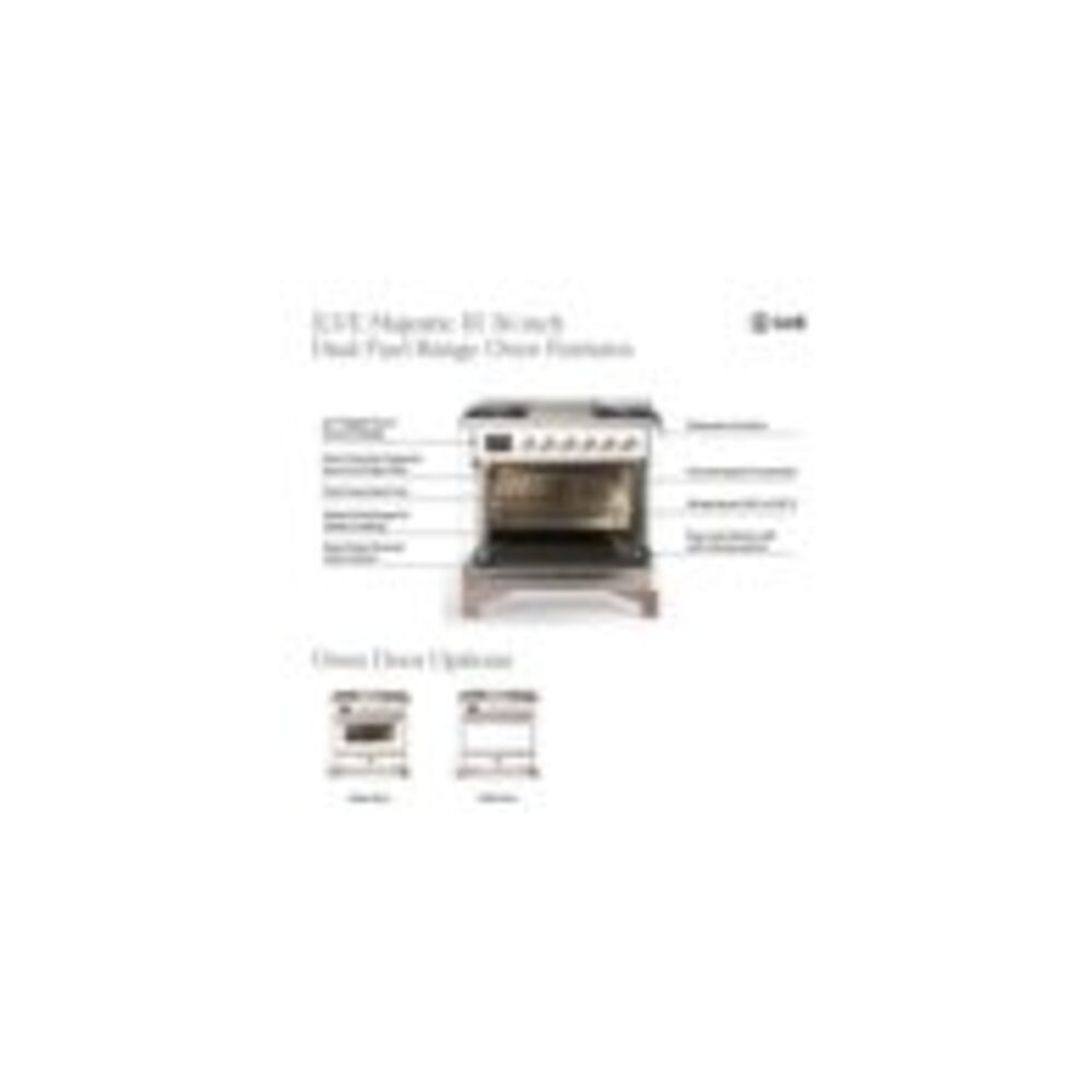 ILVE UM36F Majestic III 36 inch Dual Fuel Range with 6 Black Brass Burners and Griddle, Dual Function Burner up to 25,000 BTU