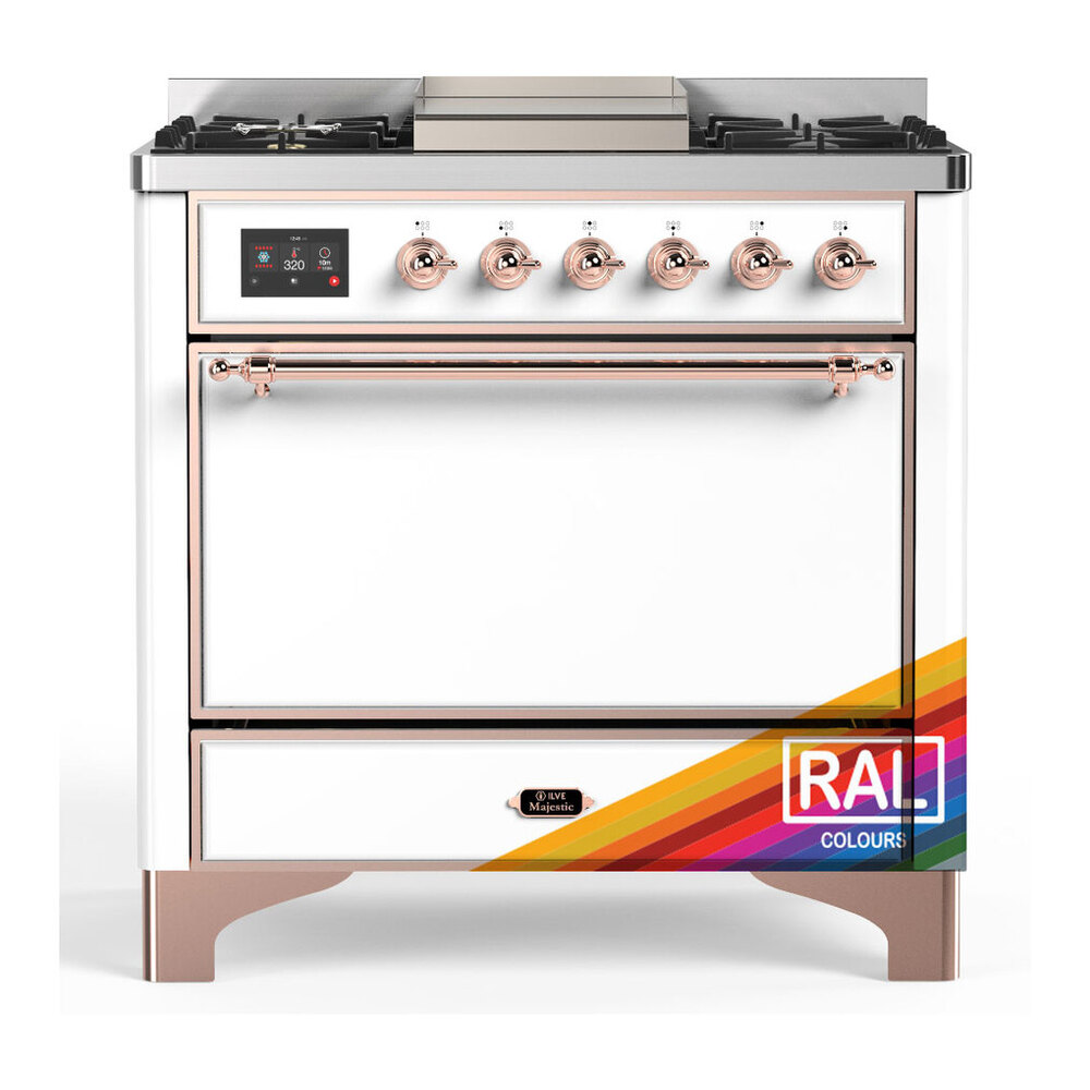 ILVE UM36FQNR3RAP Majestic III 36 inch Dual Fuel Range with 6 Black Brass Burners and Griddle, Dual Function Burner up to 25,000 BTU (Solid Door, RAL, Copper, Natural Gas) 1 UM36FQNR3RAP