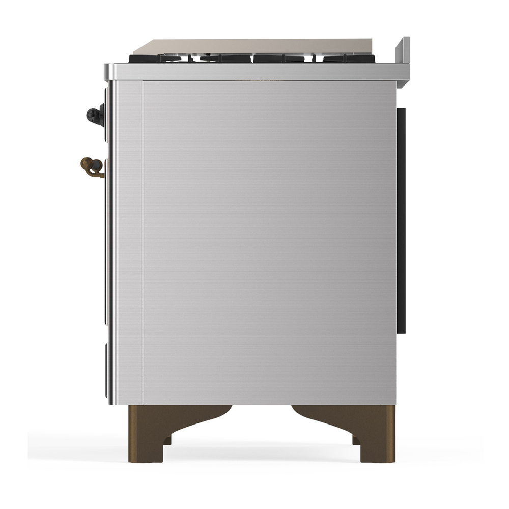 ILVE UM36FQNR3SSB Majestic III 36 inch Dual Fuel Range with 6 Black Brass Burners and Griddle, Dual Function Burner up to 25,000 BTU (Solid Door, Stainless Steel, Burnished, Natural Gas) 11 ILVE-UM36FQNR3SSB-Left Side View