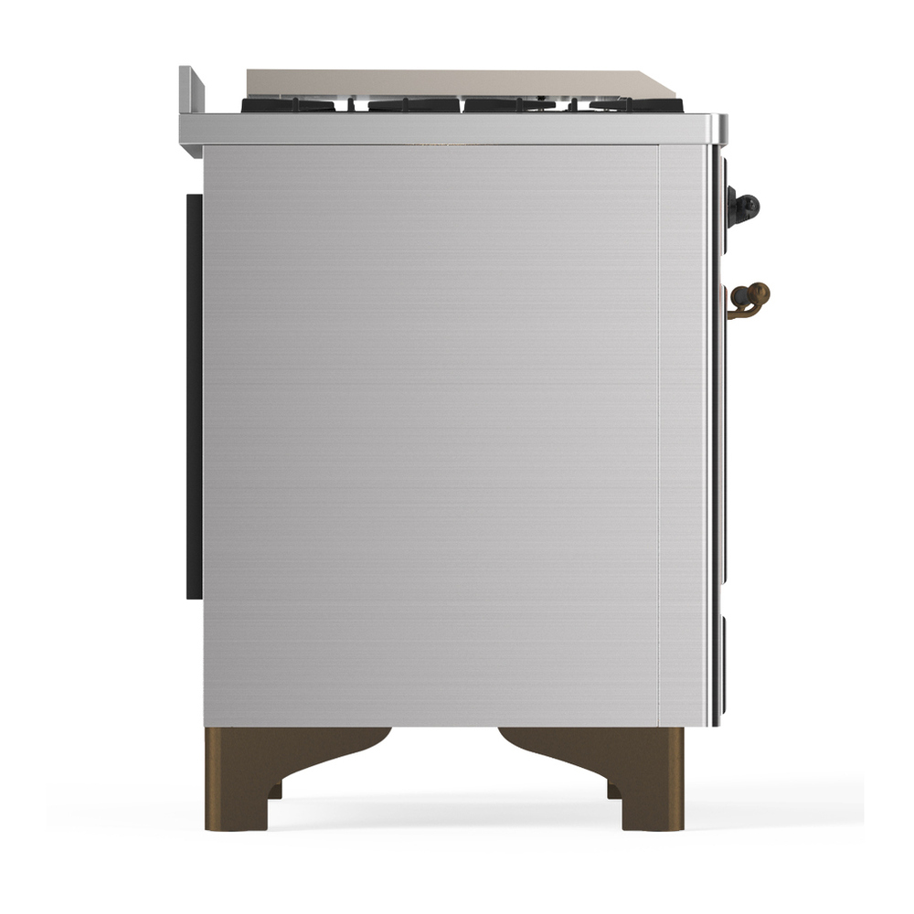 ILVE UM36FQNR3SSB Majestic III 36 inch Dual Fuel Range with 6 Black Brass Burners and Griddle, Dual Function Burner up to 25,000 BTU (Solid Door, Stainless Steel, Burnished, Natural Gas) 10 ILVE-UM36FQNR3SSB-Right Side View